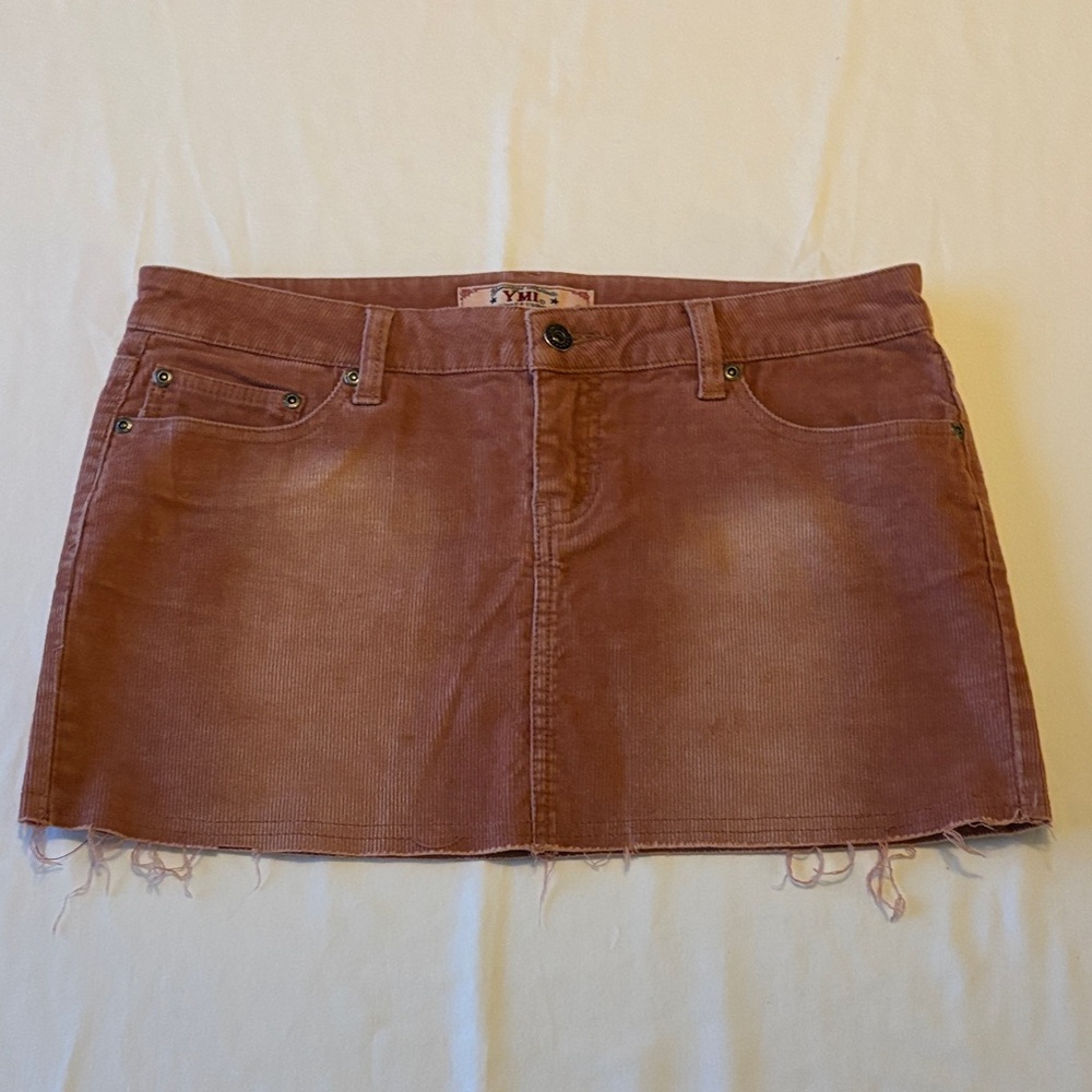 YMI Pink Mini Corduroy Skirt with Frayed Hem